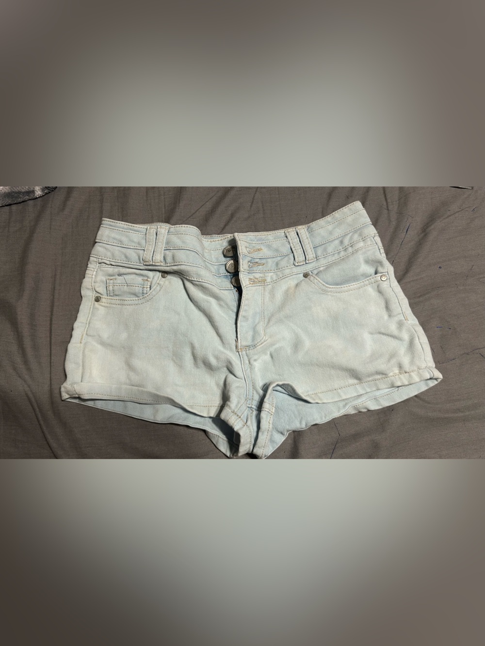 Blue Spice Pale Blue Triple-Button Cuffed Denim Shorts